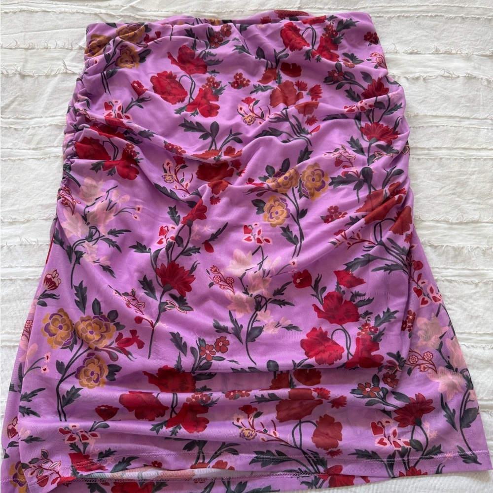 Anthropologie Purple and Red Floral Mesh Skirt, size M, NWT
